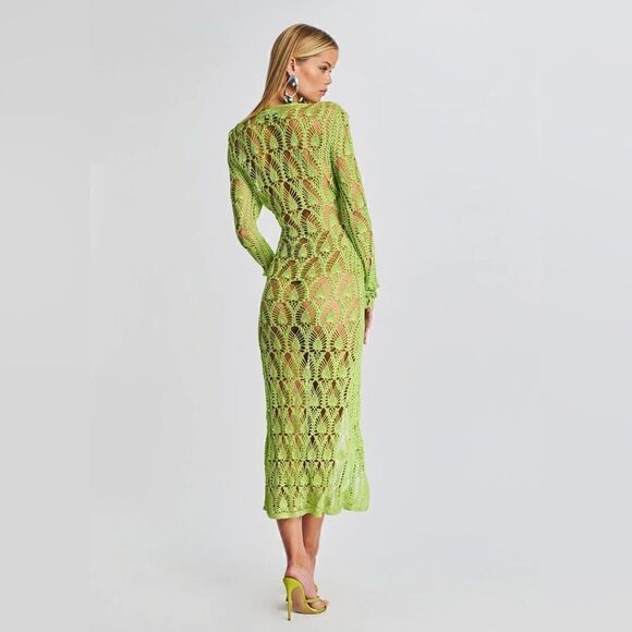 NWT $445 SER.O.YA Allison Crochet Cardigan in Lime - Picture 8 of 16